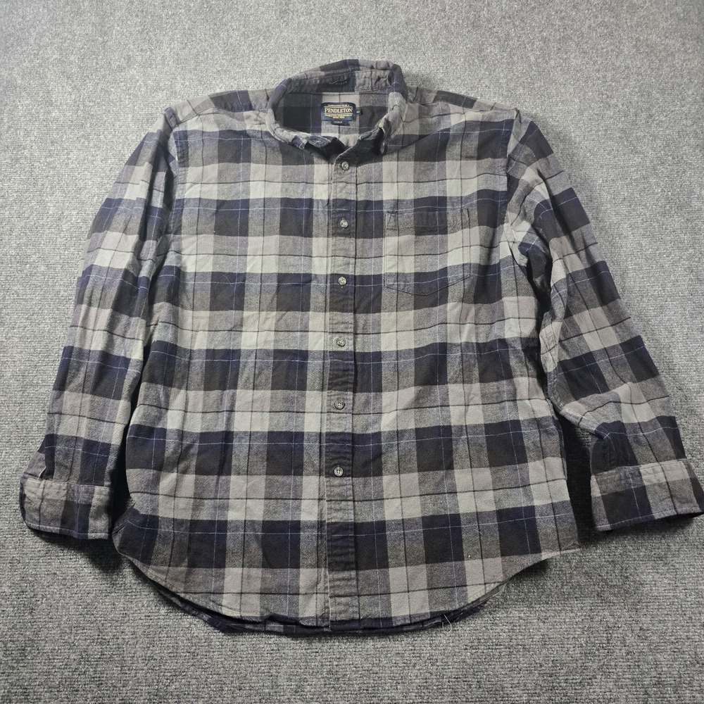 Pendleton Mason Mens XL Blue Gray Plaid Flannel Button Down Shirt Rugged Outdoor